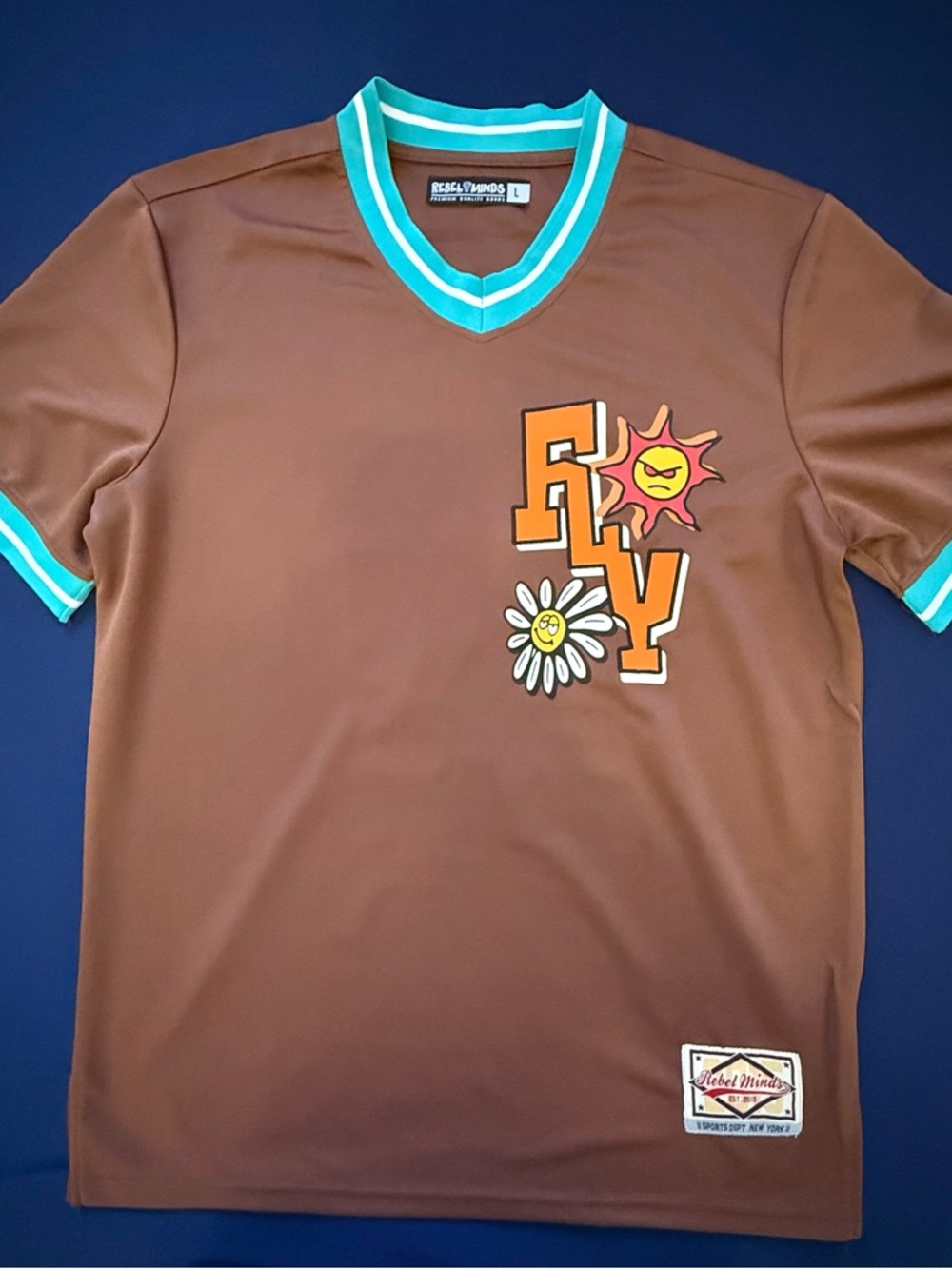 Rebel Minds Men's Brown Graphic Jersey with Turquoise Trim